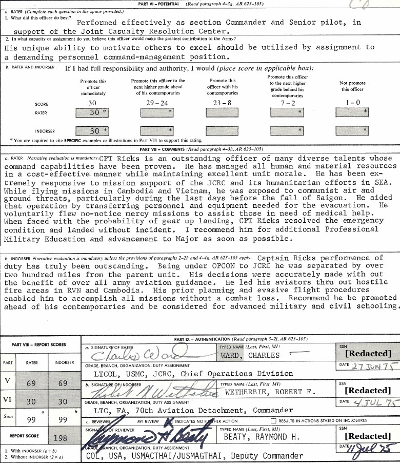 OER extract, CPT Ricks