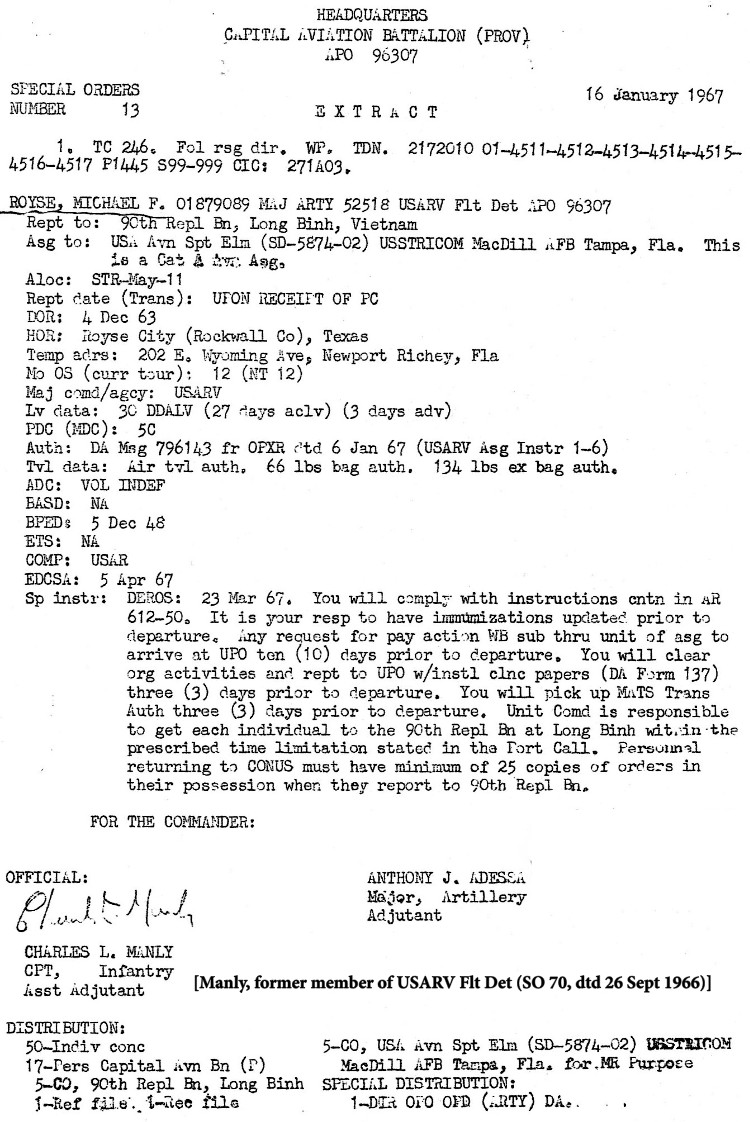Capital Aviation Battalion (Prov) SO 13, 16 January 1967 Capital Aviation Battalion (Prov) SO 13, 16 January 1967