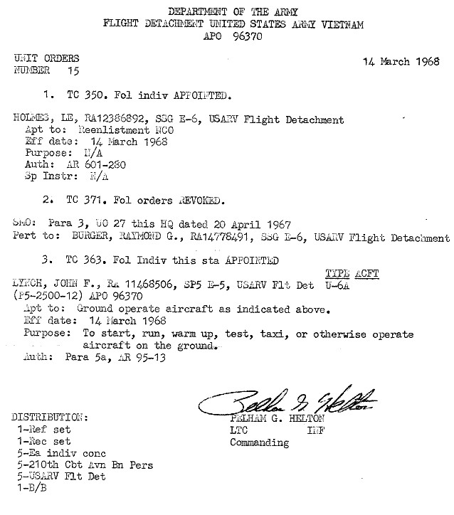 John F. Lynch, UO15, 14 March 1968, USARV Flt Det John F. Lynch, UO15, 14 March 1968, USARV Flt Det