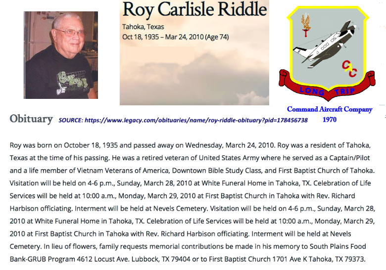 Obituary for Roy Carlisle Riddle, 2010 Obituary for Roy Carlisle Riddle, 2010