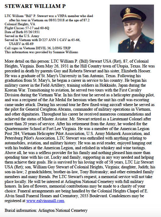 LTC (Ret) Bill Stewart obituary LTC (Ret) Bill Stewart obituary